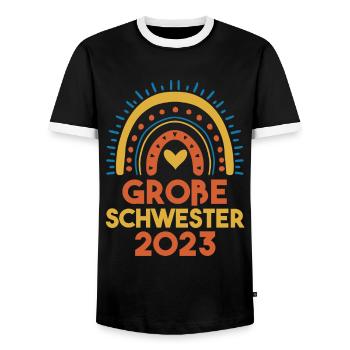 Schwester 2023 Schwanger Werdende Schwester - Männer Kontrast-T-Shirt - Schwarz/Weiß - Vorne - AI Model Female 172 light (172cm) & AI Model Male 178 light (178cm)