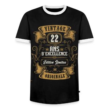 Vintage 22 ans, Idée cadeau d'anniversaire 22 ans. - T-shirt contrasté Homme - noir/blanc - Devant - AI Model Female 172 light (172cm) & AI Model Male 178 light (178cm)