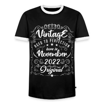 Vintage BORN IN NOVEMBER 2022- anniversary gift. - T-shirt contrasté Homme - noir/blanc - Devant - AI Model Female 172 light (172cm) & AI Model Male 178 light (178cm)