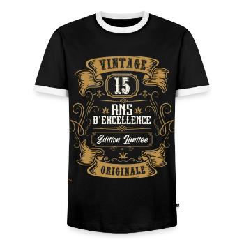 Vintage 15 ans, Idée cadeau d'anniversaire 15 ans. - T-shirt contrasté Homme - noir/blanc - Devant - AI Model Female 172 light (172cm) & AI Model Male 178 light (178cm)