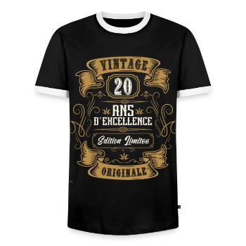 Vintage 20 ans, Idée cadeau d'anniversaire 20 ans. - T-shirt contrasté Homme - noir/blanc - Devant - AI Model Female 172 light (172cm) & AI Model Male 178 light (178cm)