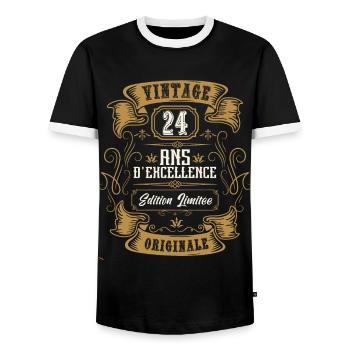 Vintage 24 ans, Idée cadeau d'anniversaire 24 ans. - T-shirt contrasté Homme - noir/blanc - Devant - AI Model Female 172 light (172cm) & AI Model Male 178 light (178cm)