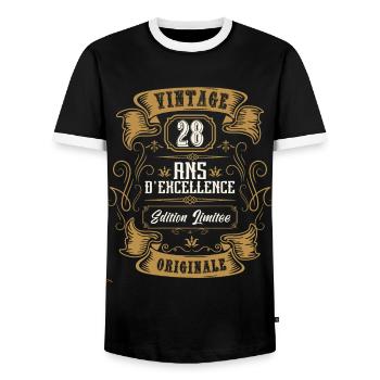 Vintage 28 ans, Idée cadeau d'anniversaire 28 ans. - T-shirt contrasté Homme - noir/blanc - Devant - AI Model Female 172 light (172cm) & AI Model Male 178 light (178cm)