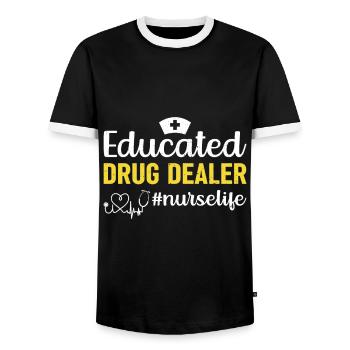 Educated drug dealer Nursing Life Coaching - Men's Ringer Shirt - black/white - Front - AI Model Female 172 light (172cm) & AI Model Male 178 light (178cm)