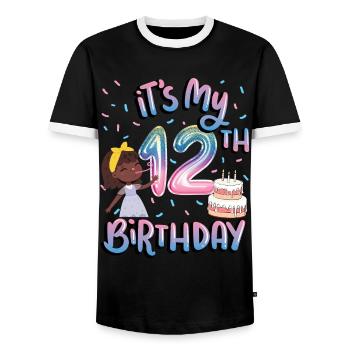 It's my 12th birthday Melanin Kid Juneteenth - Men's Ringer Shirt - black/white - Front - AI Model Female 172 light (172cm) & AI Model Male 178 light (178cm)