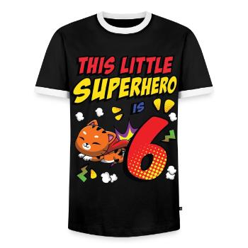 This little superhero is 6 cat owners 6. - Men's Ringer Shirt - black/white - Front - AI Model Female 172 light (172cm) & AI Model Male 178 light (178cm)