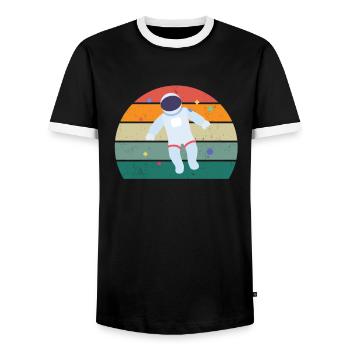 UFO Alien Space All Universe Rocket Space - Men's Ringer Shirt - black/white - Front - AI Model Female 172 light (172cm) & AI Model Male 178 light (178cm)