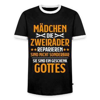 Zweiradmechatroniker Motorrad Motorcycle Mechanic - Männer Kontrast-T-Shirt - Schwarz/Weiß - Vorne - AI Model Female 172 light (172cm) & AI Model Male 178 light (178cm)