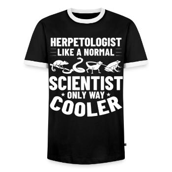 Herpetologie Reptilien Herpetologe Echsen - Männer Kontrast-T-Shirt - Schwarz/Weiß - Vorne - AI Model Female 172 light (172cm) & AI Model Male 178 light (178cm)