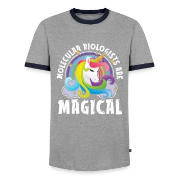 Biologiste Biologie Licorne Biologiste moléculaire - T-shirt contrasté Homme - gris/marine  - Devant - AI Model Female 172 light (172cm) & AI Model Male 178 light (178cm)