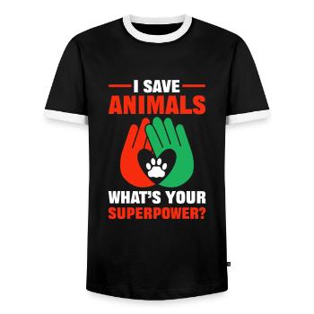 Je sauve les animaux Quelle est votre faune superpuissante - T-shirt contrasté Homme - noir/blanc - Devant - AI Model Female 172 light (172cm) & AI Model Male 178 light (178cm)