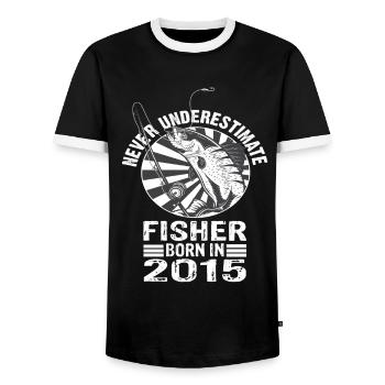 Never Underestimate Fisher born 2015 - Men's Ringer Shirt - black/white - Front - AI Model Female 172 light (172cm) & AI Model Male 178 light (178cm)