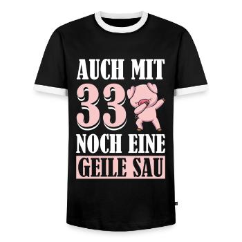 Auch Mit 33 Noch Eine Geile Sau Schwein 33rd - Männer Kontrast-T-Shirt - Schwarz/Weiß - Vorne - AI Model Female 172 light (172cm) & AI Model Male 178 light (178cm)