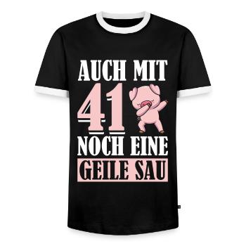 Auch Mit 41 Noch Eine Geile Sau Schwein 41st - Männer Kontrast-T-Shirt - Schwarz/Weiß - Vorne - AI Model Female 172 light (172cm) & AI Model Male 178 light (178cm)
