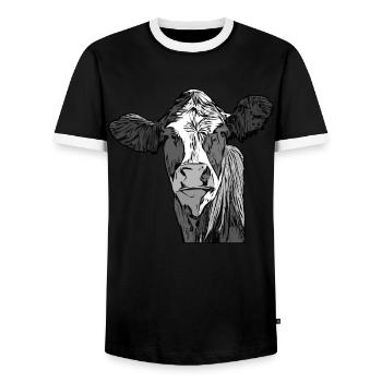 Farmer Cattle Animal Head Motif Print with Bull - Men's Ringer Shirt - black/white - Front - AI Model Female 172 light (172cm) & AI Model Male 178 light (178cm)