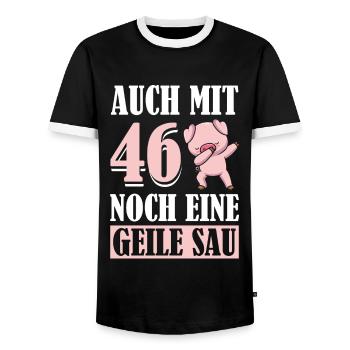 Auch Mit 46 Noch Eine Geile Sau Schwein 46th - Männer Kontrast-T-Shirt - Schwarz/Weiß - Vorne - AI Model Female 172 light (172cm) & AI Model Male 178 light (178cm)
