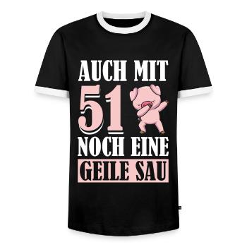 Auch Mit 51 Noch Eine Geile Sau Schwein 51st - Männer Kontrast-T-Shirt - Schwarz/Weiß - Vorne - AI Model Female 172 light (172cm) & AI Model Male 178 light (178cm)