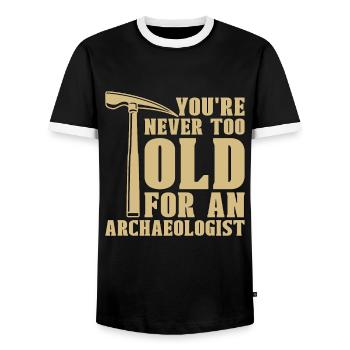 Archaeology You're Never Too Ancient Archaeologist - Men's Ringer Shirt - black/white - Front - AI Model Female 172 light (172cm) & AI Model Male 178 light (178cm)