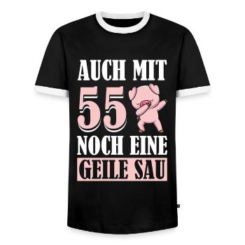 Auch Mit 55 Noch Eine Geile Sau Schwein 55th - Männer Kontrast-T-Shirt - Schwarz/Weiß - Vorne - AI Model Female 172 light (172cm) & AI Model Male 178 light (178cm)