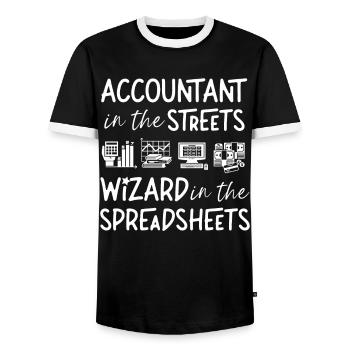 Accountant Bookkeeper Accounting - Men's Ringer Shirt - black/white - Front - AI Model Female 172 light (172cm) & AI Model Male 178 light (178cm)