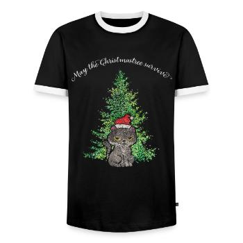 Weihnachtsmuffel Catmas Katze Anti Christbaum - Männer Kontrast-T-Shirt - Schwarz/Weiß - Vorne - AI Model Female 172 light (172cm) & AI Model Male 178 light (178cm)