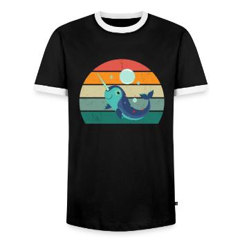 Whales Cetaceans Mammals Marine mammals Whales - Men's Ringer Shirt - black/white - Front - AI Model Female 172 light (172cm) & AI Model Male 178 light (178cm)