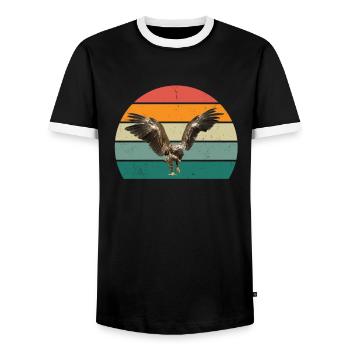 birds fly gliding air feathers feathers flight bird - Men's Ringer Shirt - black/white - Front - AI Model Female 172 light (172cm) & AI Model Male 178 light (178cm)