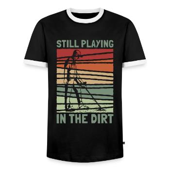 Metal Detecting Still Retro Detect Dig Detectorist - Men's Ringer Shirt - black/white - Front - AI Model Female 172 light (172cm) & AI Model Male 178 light (178cm)