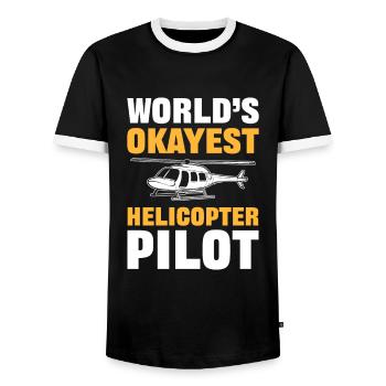 Worlds Okayest Helicopter Pilot - Men's Ringer Shirt - black/white - Front - AI Model Female 172 light (172cm) & AI Model Male 178 light (178cm)