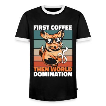 Chinchilla Coffee Sunglasses - Men's Ringer Shirt - black/white - Front - AI Model Female 172 light (172cm) & AI Model Male 178 light (178cm)