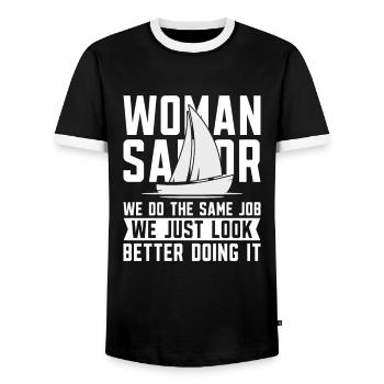 Voilier à voile drôle - T-shirt contrasté Homme - noir/blanc - Devant - AI Model Female 172 light (172cm) & AI Model Male 178 light (178cm)