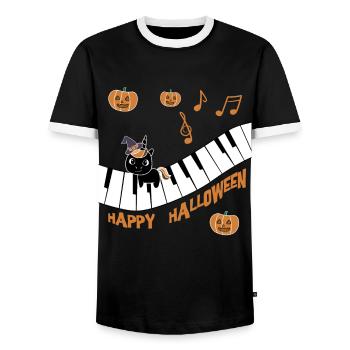 Black Unicorn wishes Happy Halloween - Men's Ringer Shirt - black/white - Front - AI Model Female 172 light (172cm) & AI Model Male 178 light (178cm)