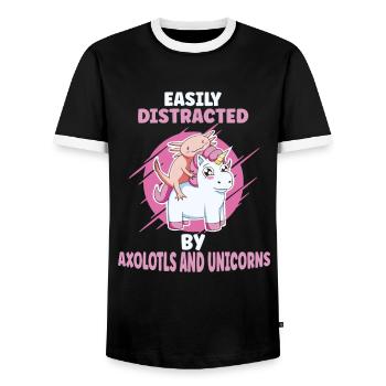 Leicht Von Axolotls Und Einhörnern Abgelenkt - Männer Kontrast-T-Shirt - Schwarz/Weiß - Vorne - AI Model Female 172 light (172cm) & AI Model Male 178 light (178cm)