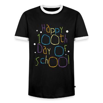 Happy 100th Day of School Students Teacher School - Men's Ringer Shirt - black/white - Front - AI Model Female 172 light (172cm) & AI Model Male 178 light (178cm)