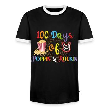 100 Days Of Poppin And Rockin Back To School - Men's Ringer Shirt - black/white - Front - AI Model Female 172 light (172cm) & AI Model Male 178 light (178cm)