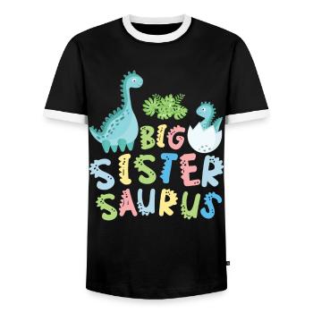 Große Schwester Saurus Geschwister Herbivore - Männer Kontrast-T-Shirt - Schwarz/Weiß - Vorne - AI Model Female 172 light (172cm) & AI Model Male 178 light (178cm)