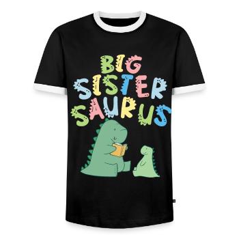 Große Schwester Saurus Geschwister Herbivore - Männer Kontrast-T-Shirt - Schwarz/Weiß - Vorne - AI Model Female 172 light (172cm) & AI Model Male 178 light (178cm)