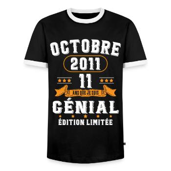 11 Ans Anniversaire Vintage Né(e) en Octobre 2011 - T-shirt contrasté Homme - noir/blanc - Devant - AI Model Female 172 light (172cm) & AI Model Male 178 light (178cm)