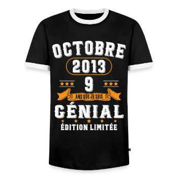 9 Ans Anniversaire Vintage Né(e) en Octobre 2013 - T-shirt contrasté Homme - noir/blanc - Devant - AI Model Female 172 light (172cm) & AI Model Male 178 light (178cm)