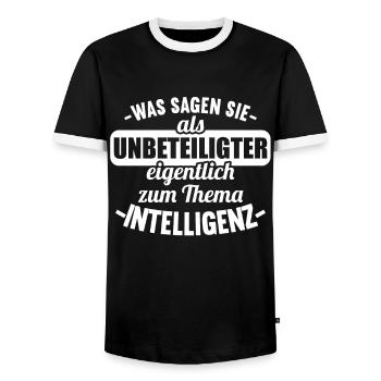 Was sagen Sie als Unbeteiligter Thema Intelligenz - Männer Kontrast-T-Shirt - Schwarz/Weiß - Vorne - AI Model Female 172 light (172cm) & AI Model Male 178 light (178cm)