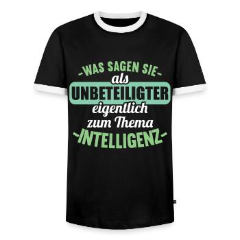 Was sagen Sie als Unbeteiligter Thema Intelligenz - Männer Kontrast-T-Shirt - Schwarz/Weiß - Vorne - AI Model Female 172 light (172cm) & AI Model Male 178 light (178cm)