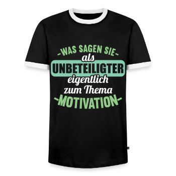 Was sagen Sie als Unbeteiligter Thema Motivation - Männer Kontrast-T-Shirt - Schwarz/Weiß - Vorne - AI Model Female 172 light (172cm) & AI Model Male 178 light (178cm)