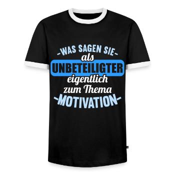 Was sagen Sie als Unbeteiligter Thema Motivation - Männer Kontrast-T-Shirt - Schwarz/Weiß - Vorne - AI Model Female 172 light (172cm) & AI Model Male 178 light (178cm)