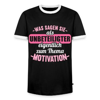 Was sagen Sie als Unbeteiligter Thema Motivation - Männer Kontrast-T-Shirt - Schwarz/Weiß - Vorne - AI Model Female 172 light (172cm) & AI Model Male 178 light (178cm)