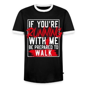 Running Runner Half Marathon Slow - Men's Ringer Shirt - black/white - Front - AI Model Female 172 light (172cm) & AI Model Male 178 light (178cm)