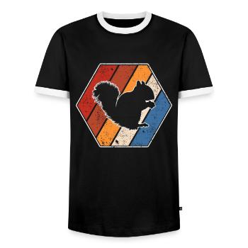 Squirrel Retro - Men's Ringer Shirt - black/white - Front - AI Model Female 172 light (172cm) & AI Model Male 178 light (178cm)