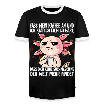 Fass mein Kaffee an und ich klatsch dich Kaffee - Männer Kontrast-T-Shirt - Schwarz/Weiß - Vorne - AI Model Female 172 light (172cm) & AI Model Male 178 light (178cm)