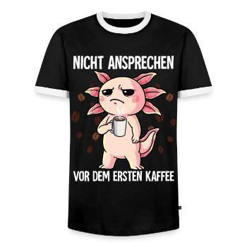 Nicht Ansprechen Vor Dem Ersten Kaffee Axolotl - Männer Kontrast-T-Shirt - Schwarz/Weiß - Vorne - AI Model Female 172 light (172cm) & AI Model Male 178 light (178cm)