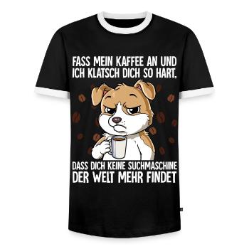 Fass mein Kaffee an und ich klatsch dich Kaffee - Männer Kontrast-T-Shirt - Schwarz/Weiß - Vorne - AI Model Female 172 light (172cm) & AI Model Male 178 light (178cm)