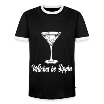 Witches Be Sippin Witch Squad Wine Glass Halloween - Männer Kontrast-T-Shirt - Schwarz/Weiß - Vorne - AI Model Female 172 light (172cm) & AI Model Male 178 light (178cm)